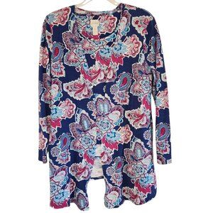 Chicos Top and Open Front Cardigan Womens Small Long Sleeve Paisley Lagenlook